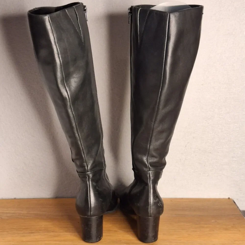 Vionic Tahlia Women’s 7.5 Black Leather Knee High Boots Almond Toe Zip Tall